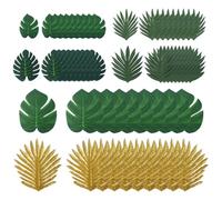 BuxiuGK 60 Pièces Feuille de Palmier Artificielle,Monstère Plante Jungle Thème Table Feuille Decoration Anniversaire Tropical pour Luau Hawaïen,Vert,Or