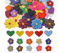 BuxiuGK 65 Pièces Patch Thermocollant Fleur de Marguerite Thermocollants et Coeur Colorés pour jeans,chemises et écussons brodés DIY