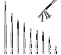 BuxiuGK 9 Pièces Jeu de forets magnétiques pour tournevis 25-150 mm,Embouts de tournevis K5 antidérapants en forme de croix,Tige Hexagonale 1/4