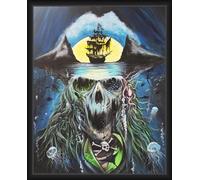BUY ART FOR LESS Affiche d'art encadrée sous licence officielle pirate mystique et bateau par Ed Capeau - 40,6 x 50,8 cm - Cadre en bois d'ingénierie avec verre Plexi - Prêt à accrocher