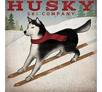 BUY ART FOR LESS Husky Ski Company par Ryan Fowler Affiche Vintage Motif Chiens Husky de Sibérie 30,5 x 30,5 cm
