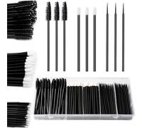 BUYBLIFE Lot de 300 brosses jetables pour mascara et applicateur de lèvres, 100 micro-pinceaux + 100 pinceaux à cils + 100 baguettes à lèvres avec boîte de rangement Noir