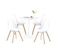 buybyroom Ensemble de Table à Manger Ronde scandinave et 4 chaises Blanches, Convient pour Cuisine, Salle à Manger, Salon, Balcon, Jardin, Bistro, MDF, Blanc, 80 x 80 x 73 cm
