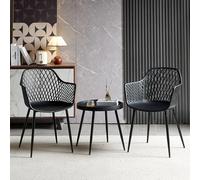 buybyroom Ensemble table et 2 chaises, fauteuils lounge avec accoudoirs et pieds en métal, table basse, chaises de cuisine pour bureau, cuisine, salon, noir