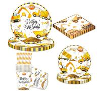BuyCard Ensemble de fournitures pour fête sur le thème chantier de construction | Motifs pelleteuse et camion-benne | 20 assiettes, 10 gobelets, 10 pailles, 20 serviettes | Décoration chantier