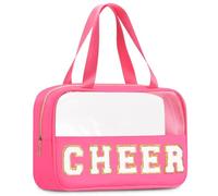 BuyCard Preppy Trousse de voyage transparente en chenille avec poignée et fermeture éclair, grande trousse de toilette de voyage transparente étanche pour femmes et filles, Rose Rouge-Cheer, Double