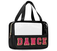 BuyCard Preppy Trousse de voyage transparente en chenille avec poignée et fermeture éclair, grande trousse de toilette de voyage transparente étanche pour femmes et filles, Black-Dance, Double poignée