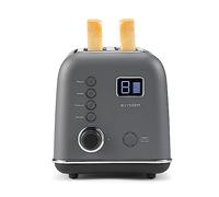 BUYDEEM Grille-pain motorisé à 2 tranches, style rétro avec compte à rebours LCD, plateau à crumb amovible et 9 réglages de toast, pour bagels, gaufres, muffins - Gris encre