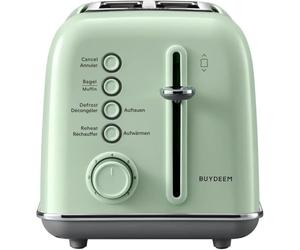 BUYDEEM Grille-pain rétro à 2 tranches, fentes extra larges, en acier inoxydable avec levier de levage, fonction bagel et muffin, plateau à crumb amovible, 7 réglages d'ombre à toast - Vert