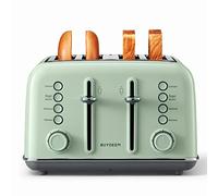 BUYDEEM Grille-pain rétro à 4 tranches, fentes extra larges, en acier inoxydable avec levier de levage, fonction bagel et muffin, plateau à crumb amovible, 7 réglages d'ombre à toast, vert douillet