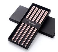 Buyer étoile 5 paires Baguettes chinoises, Doré en acier inoxydable réutilisable en métal Traditionnel chinois carré Chopstix, longueur 24,1 cm, Poli miroir rose gold