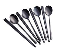 Buyer Star 4 Ensembles coréens Baguettes coréennes cuillères en Acier Inoxydable Noir cuillère Service pour 4 Personnes