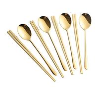 Buyer Star 4 Ensembles Or Baguettes et cuillères 8 pièces coréen Baguettes cuillère Sets en Acier Inoxydable Service de Vaisselle de Cuisine pour 4