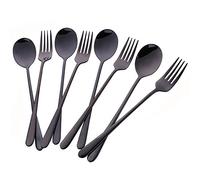 Buyer Star 4 Sets Inox cuillère et fourchette 8 Pièces acier inoxydable noir Cuiller Fourche Set