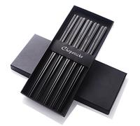 Buyer Star 5 paires baguettes, Noir Acier inoxydable Baguettes de style coréen Long Plat 23cm luxe Chopsticks Set de vaisselle