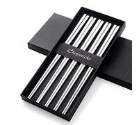 Buyer Star 5 Paires de Baguettes Chinoise Argent INOX 304 18/10 Réutilisable Métal Creux Forme Carree pour Sushi Dîner Set de Vaisselle