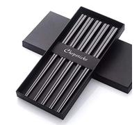 Buyer Star 5 Paires de Baguettes Noir INOX 304 18/10 Réutilisable Métal Creux Forme Carree pour Sushi Dîner Set de Vaisselle