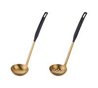 Buyer Star Lot de 2 louches et passoires, ustensiles de cuisine dorés et noirs à long manche en acier avec cuillère ajourée