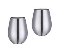 Buyer Star Lot de 2 verres à vin sans pied en acier inoxydable pour camping, cuisine, voyage Argenté