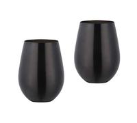 Buyer Star Lot de 2 verres à vin sans pied en acier inoxydable pour camping, cuisine, voyage Noir