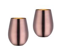 Buyer Star - Lot de 2 verres à vin sans pied en acier inoxydable pour camping, cuisine, voyage, or rose