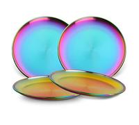 Buyer Star Lot de 4 assiettes plates indiennes en acier inoxydable,Assiettes à dessert et salade,Plat rond pour barbecue, gâteau, plat à riz, plateau en métal coloré pour le camping (arc-en-ciel)