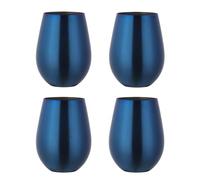Buyer Star Lot de 4 verres à vin en acier inoxydable 304 - Grands verres à vin sans pied pour l'extérieur - 100 % incassables et sans pied en métal pour la maison et l'extérieur - Passe au
