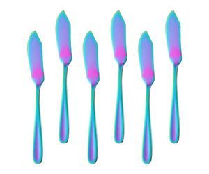 Buyer Star Lot de 6 couteaux à beurre irisés en acier inoxydable pour fromage, gelée, confiture, dessert, sandwich