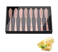 Buyer Star Lot de 8 couteaux à beurre en acier inoxydable 18/10 15,4 cm Or rose Épandeur à fromage Coffret cadeau noir Passe au lave-vaisselle