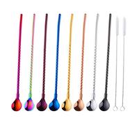 Buyer Star Pailles Cuillère Acier Inoxydable Remuer Cuillère-Pailles en Métal 8 pièces réutilisable 2 Brosse de Nettoyage Longueur 8,5 Pouces