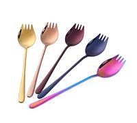 Buyer Star Sporks Lot de 5 cuillères et fourchettes en acier inoxydable réutilisables en métal coréen Mélange de couleurs