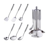 Buyer Star Ustensiles de Cuisine 6 pièces Acier Inoxydable Écumoire Louche Spatule de Cuisine Tourneur à Fente Riz Pasta Server avec Support