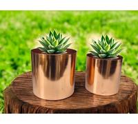 BUYERWELL Lot de 2 cache-pots de fleurs ronds faits à la main en laiton brillant pour intérieur (15,2 cm et 12,7 cm) - Fabriqués à la main en Inde (finition cuivre brillant)