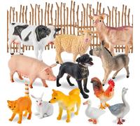 BUYGER 12 Figurines d'animaux de la Ferme Réalistes et Grandes avec Clôture à Monter, Jouet Éducatif pour Enfants, Cadeau pour Filles et Garçons 3 4 5 6 Ans, Jeu d'Imitation et d'apprentissage
