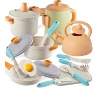 BUYGER Accessoire Cuisine Enfant, Ustensiles de Cuisine Réalistes avec Casseroles et Poêles, Jeu d'Imitation pour Filles et Garçons 3 4 5 6 Ans, Chef Jeu de Rôle Cadeau