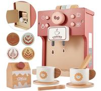 BUYGER Cafetiere Enfant en Bois pour Garçon Fille 3+ Ans, Accessoire Dinettes Cuisine, Machine à Café Jouet de Cuisine Enfant Cadeau de Jeu de Rôle Éducatif pour Garcon Fille