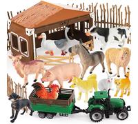 BUYGER Grand Animaux de la Ferme Jouet, Set Complet Animaux, Grange, Véhicule de Transport et Enceinte Détachable, Jouet Éducatif pour Enfant 3 4 5 Ans, Cadeau pour Garçon Fille