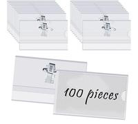 BUYGOO Porte-Badge HolderPlastique 100 pièces avec clip et broche, Horizontal PVC étanche étui pour badge