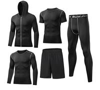 BUYJYA Vêtements de sport pour hommes Vêtements de compression Fitness Ensemble de 5 pièces Pantalons de compression de course Chemises Tops Veste à manches longues