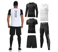 BUYJYA Vêtements de sport pour hommes Vêtements de compression Fitness Ensemble de 5 pièces Pantalons de compression de course Chemises Tops Veste à manches longues