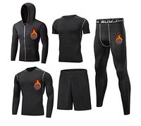 BUYJYA Vêtements de sport pour hommes Vêtements de compression Fitness Ensemble de 5 pièces Pantalons de compression de course Chemises Tops Veste à manches longues