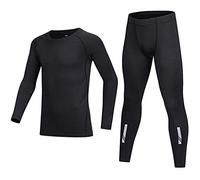 BUYKUD Ensemble haut et bas de compression à manches longues pour enfants, unisexe. - Noir - XX-Small