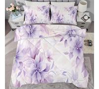 buyluhn Couette 140x190 4 Saisons, Couette Fleur Imprimée 1 Personne pour Lit 90x190 Enfant, Edredon Duvet Violet Ete Hiver avec 1 Taies d'oreiller, Lavable en Machine