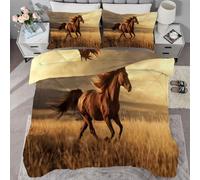 buyluhn Couette 140x200 4 Saisons, Couette Cheval Brun Imprimée 1 Personne pour Lit 90x190 Enfant, Edredon Duvet Animal Ete Hiver avec 2 Taies d'oreiller, Lavable en Machine