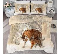 buyluhn Couette 140x200 4 Saisons, Couette Tigre Imprimée 1 Personne pour Lit 90x190 Enfant Fille Garçon, Edredon Duvet Animal Ete Hiver avec 2 Taies d'oreiller, Lavable en Machine