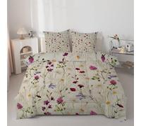 buyluhn Couette 140x200 Imprimée Fleurs Sauvages à L’Aquarelle Couette 4 Saisons 1 Personne en Microfibre, Edredon Design Botanique Réversible, avec 2 Taies d’Oreiller, Lavable en Machine &H976