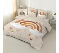 buyluhn Couette 200x200 Imprimée 4 Saisons, Couette Arc-en-Ciel Nuage 2 Personnes Reversible, Edredon Duvet Beige avec 2 Taies d'oreiller pour Adulte Fille Ete Hiver, Lavable en Machine