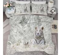 buyluhn Couette 200x200 Imprimée 4 Saisons, Couette Tigre Blanc 2 Personnes Reversible, Edredon Duvet Animal avec 2 Taies d'oreiller pour Ete Hiver Adulte, Lavable en Machine