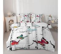 buyluhn Couette 200x200 Imprimée ForêT de Bouleaux 4 Saisons 2 Personnes en Microfibre Douce Papillons ColoréS Réversible sans Housse, avec 2 Taies d’Oreiller, Lavable en Machine &H974