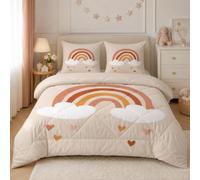 buyluhn Couette 200x220 Imprimée 4 Saisons, Couette Arc-en-Ciel Nuage 2 Personnes Reversible, Edredon Duvet Beige avec 2 Taies d'oreiller pour Adulte Fille Ete Hiver, Lavable en Machine